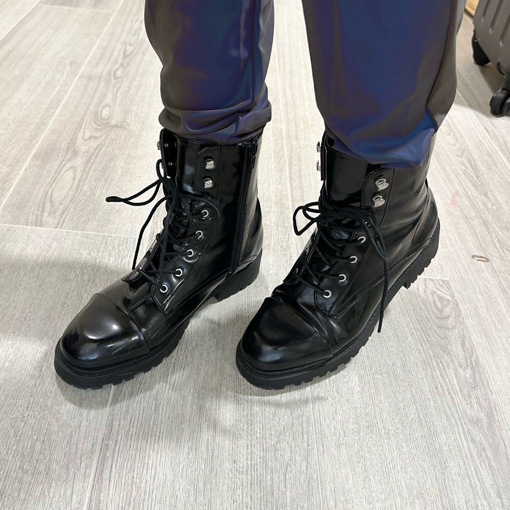 Black Women’s Faux Leather Combat Boots/ Booties SZ 8 &1/2